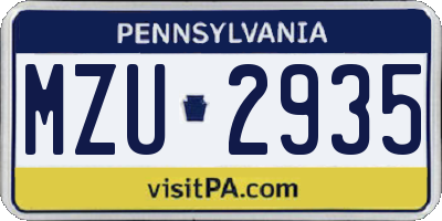 PA license plate MZU2935