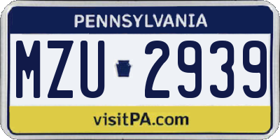 PA license plate MZU2939