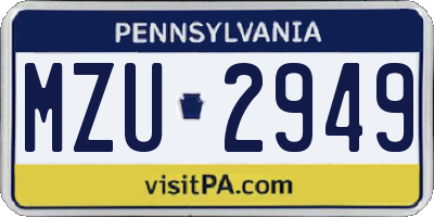 PA license plate MZU2949