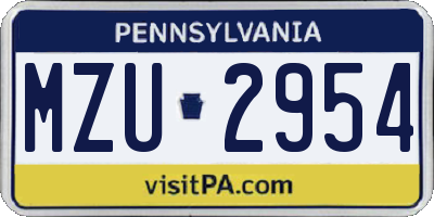 PA license plate MZU2954