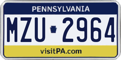PA license plate MZU2964