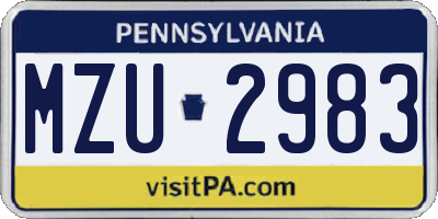 PA license plate MZU2983