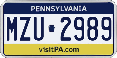 PA license plate MZU2989