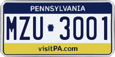 PA license plate MZU3001