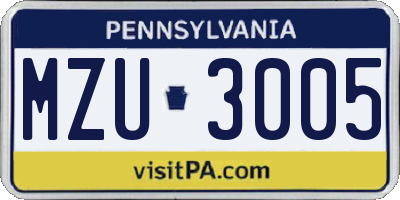 PA license plate MZU3005