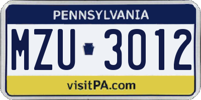 PA license plate MZU3012