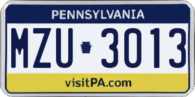 PA license plate MZU3013