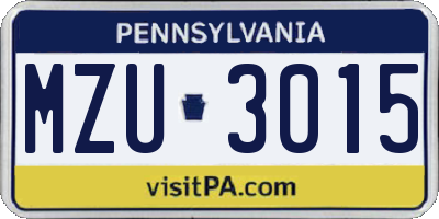 PA license plate MZU3015