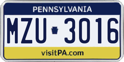 PA license plate MZU3016