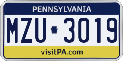 PA license plate MZU3019