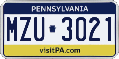 PA license plate MZU3021