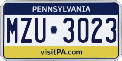 PA license plate MZU3023