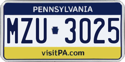PA license plate MZU3025