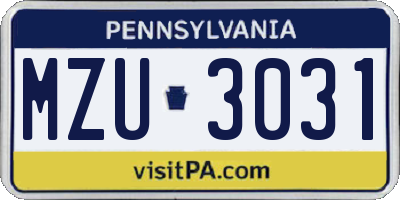 PA license plate MZU3031
