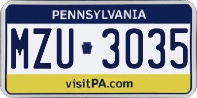 PA license plate MZU3035