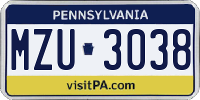 PA license plate MZU3038