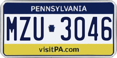 PA license plate MZU3046