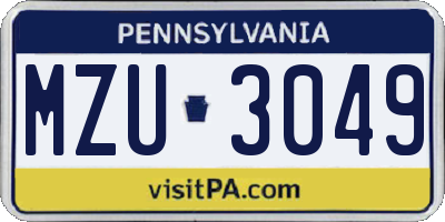 PA license plate MZU3049