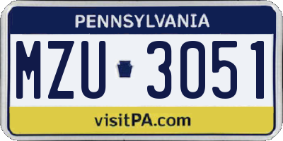 PA license plate MZU3051