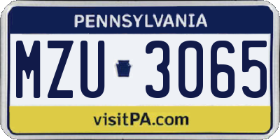 PA license plate MZU3065