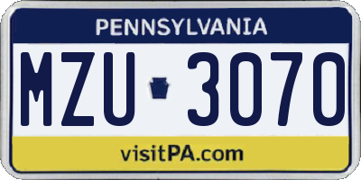 PA license plate MZU3070