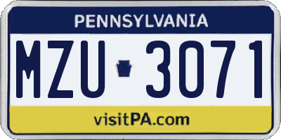 PA license plate MZU3071