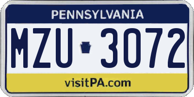 PA license plate MZU3072