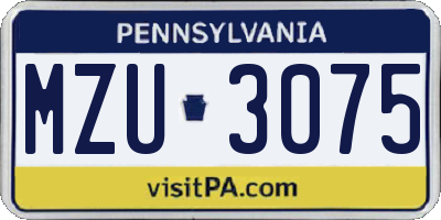 PA license plate MZU3075