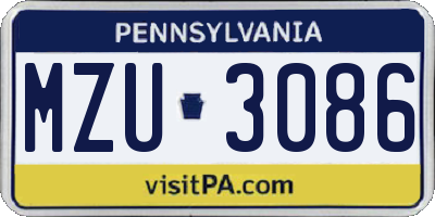 PA license plate MZU3086