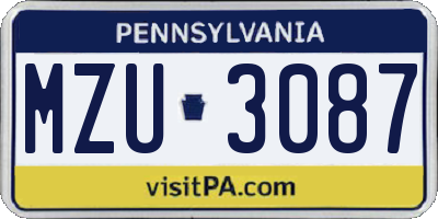 PA license plate MZU3087
