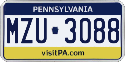 PA license plate MZU3088