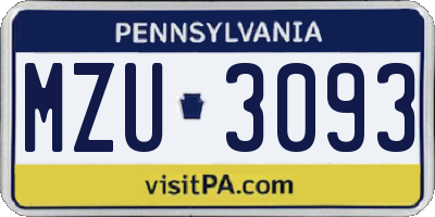 PA license plate MZU3093