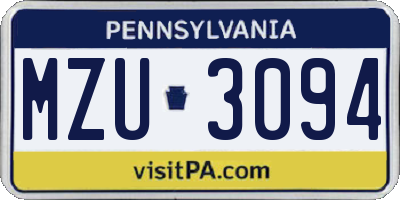 PA license plate MZU3094