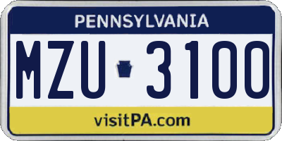 PA license plate MZU3100