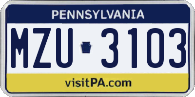 PA license plate MZU3103