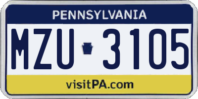 PA license plate MZU3105