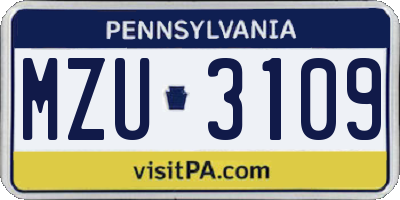 PA license plate MZU3109