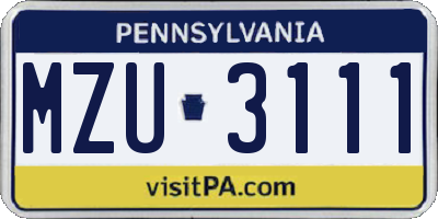 PA license plate MZU3111