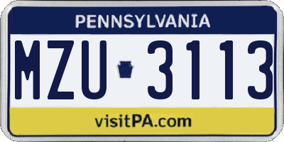 PA license plate MZU3113