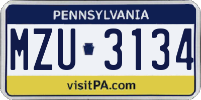PA license plate MZU3134