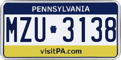 PA license plate MZU3138