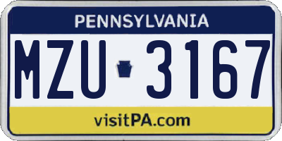 PA license plate MZU3167