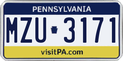PA license plate MZU3171