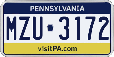 PA license plate MZU3172