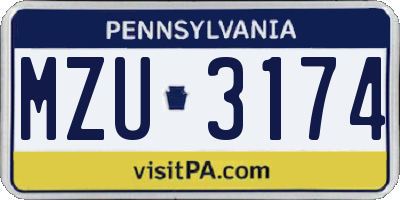 PA license plate MZU3174