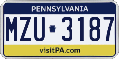 PA license plate MZU3187