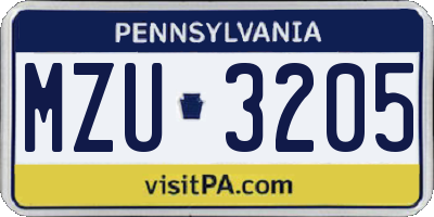 PA license plate MZU3205
