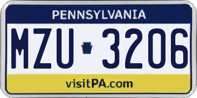 PA license plate MZU3206