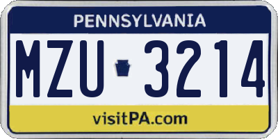 PA license plate MZU3214