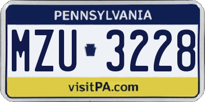 PA license plate MZU3228